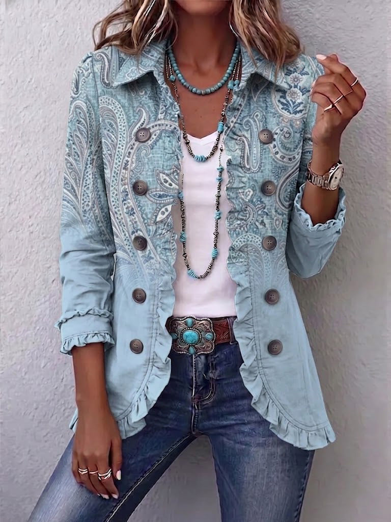 Valeria™ | Chaqueta Vintage con Estampado Cachemir y Volantes