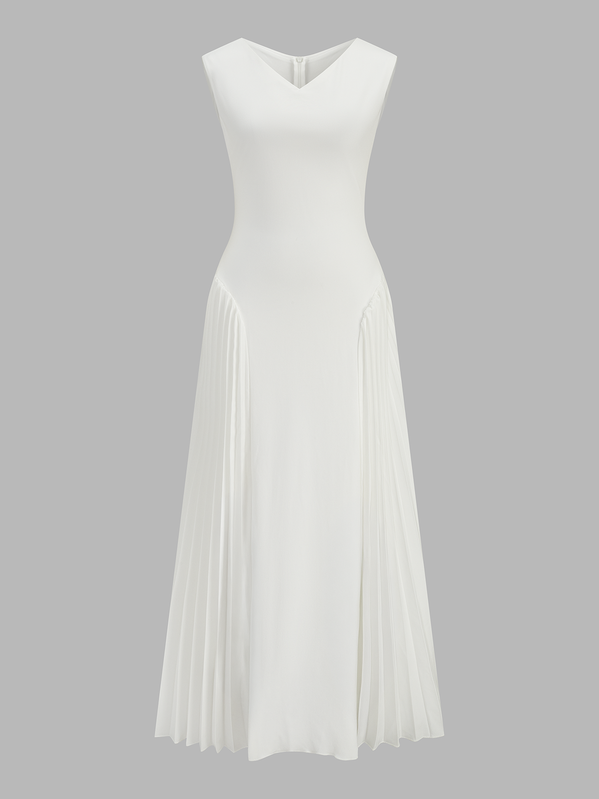 Vestido midi sin mangas de pico con panel plisado