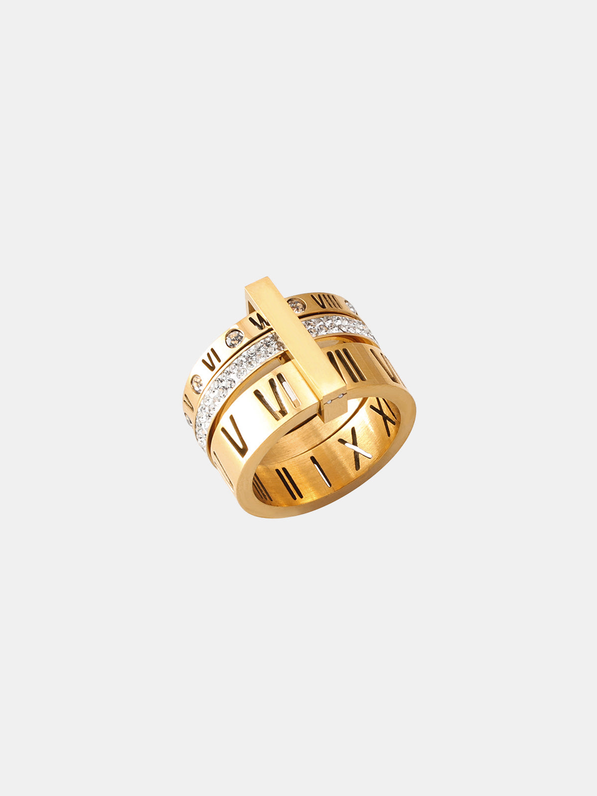 Anillo Tipo Banda con Números Romanos y Brillantes