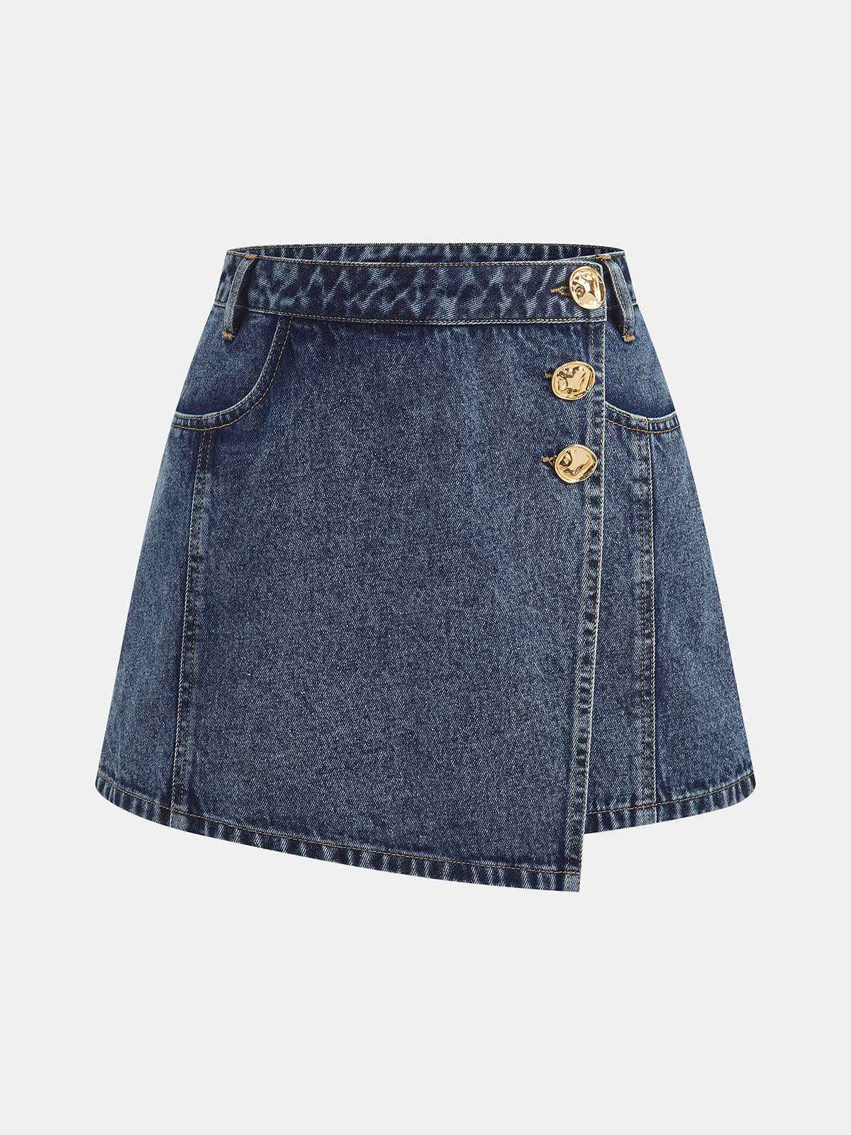 Falda pantalón vaquera de tiro alto con frente cruzado