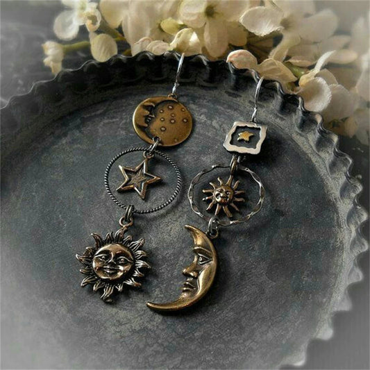 Pendientes Largos con Colgante Sol y Luna