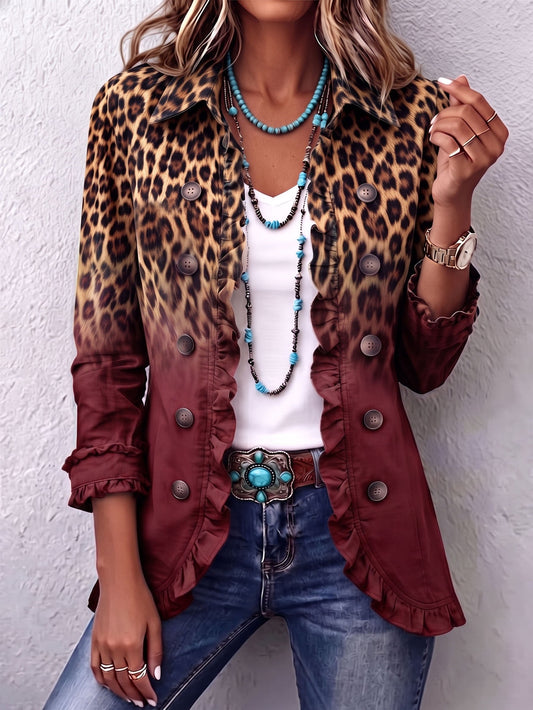 Teresa™ | Blazer de Leopardo Burdeos con Volantes